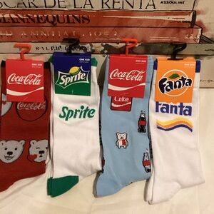 Coca-Cola Themed Socks - Red, Green, Blue, White Pack